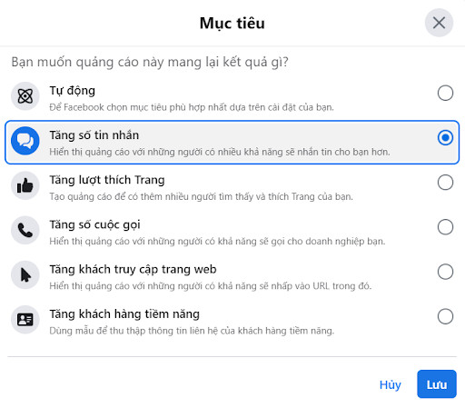 Chọn mục tăng số tin nhắn