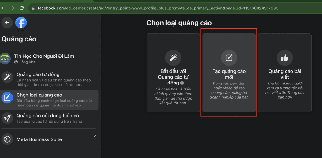 Tạo quảng cáo mới