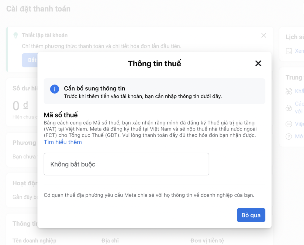 thông tin thuế có thể bỏ qua