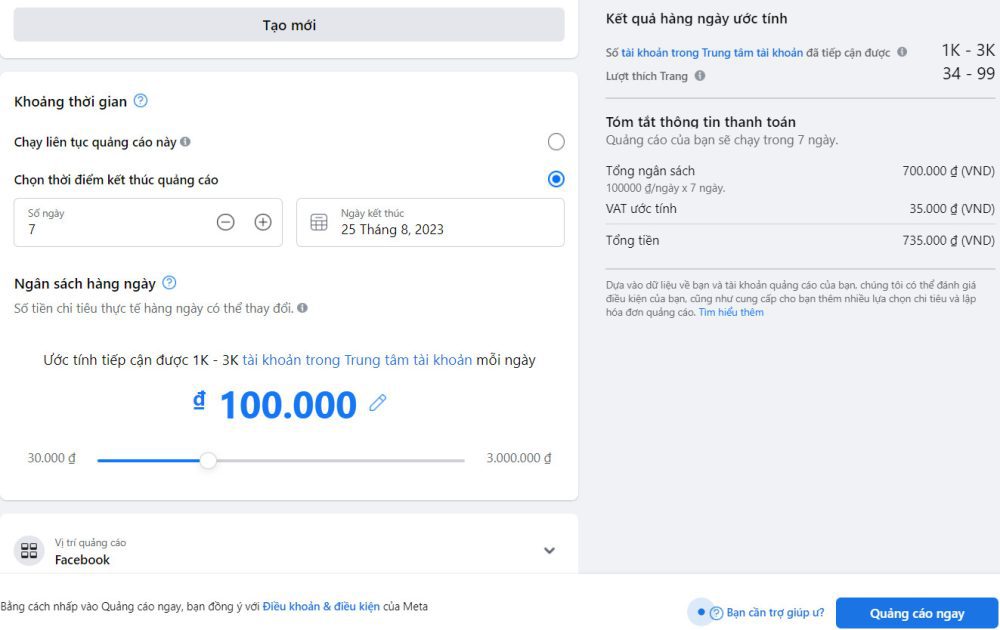 chạy quảng cáo tăng like fanpage