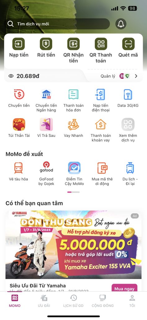 Giao diện App MoMo