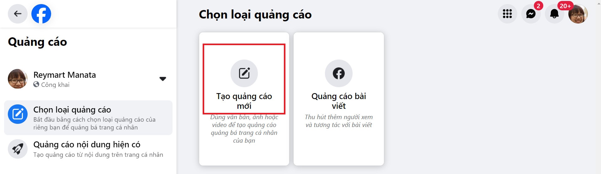 Chạy Quảng Cáo Tài Khoản Facebook Cá Nhân