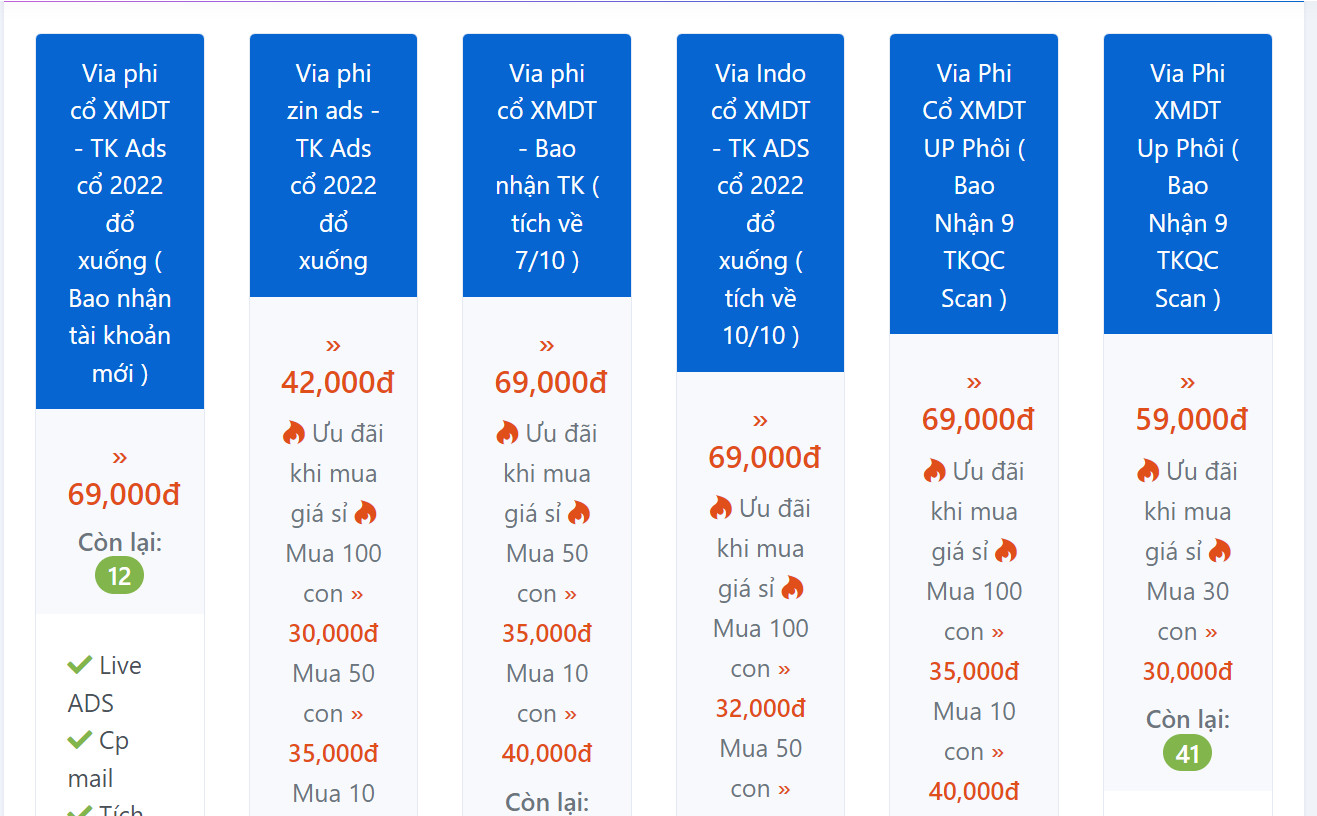 Mua VIA Chạy Quảng Cáo Facebook