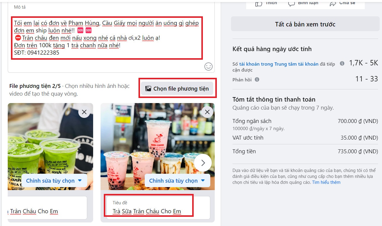 Chạy Quảng Cáo Tài Khoản Facebook Cá Nhân