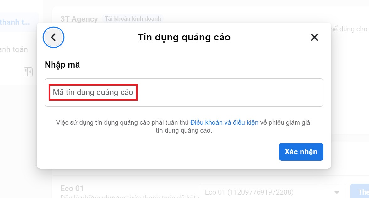 Mã Tín dụng quảng cáo Facebook