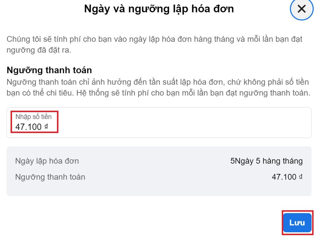 Ngưỡng thanh toán Facebook