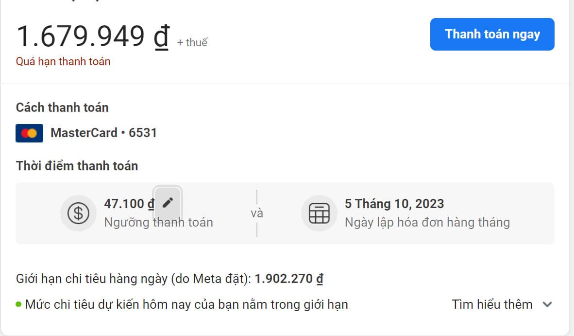Ngưỡng thanh toán Facebook