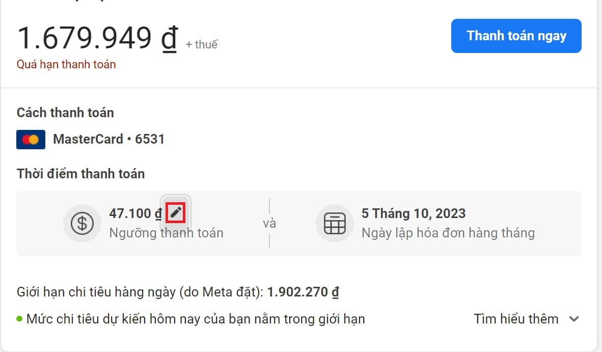 Ngưỡng thanh toán Facebook