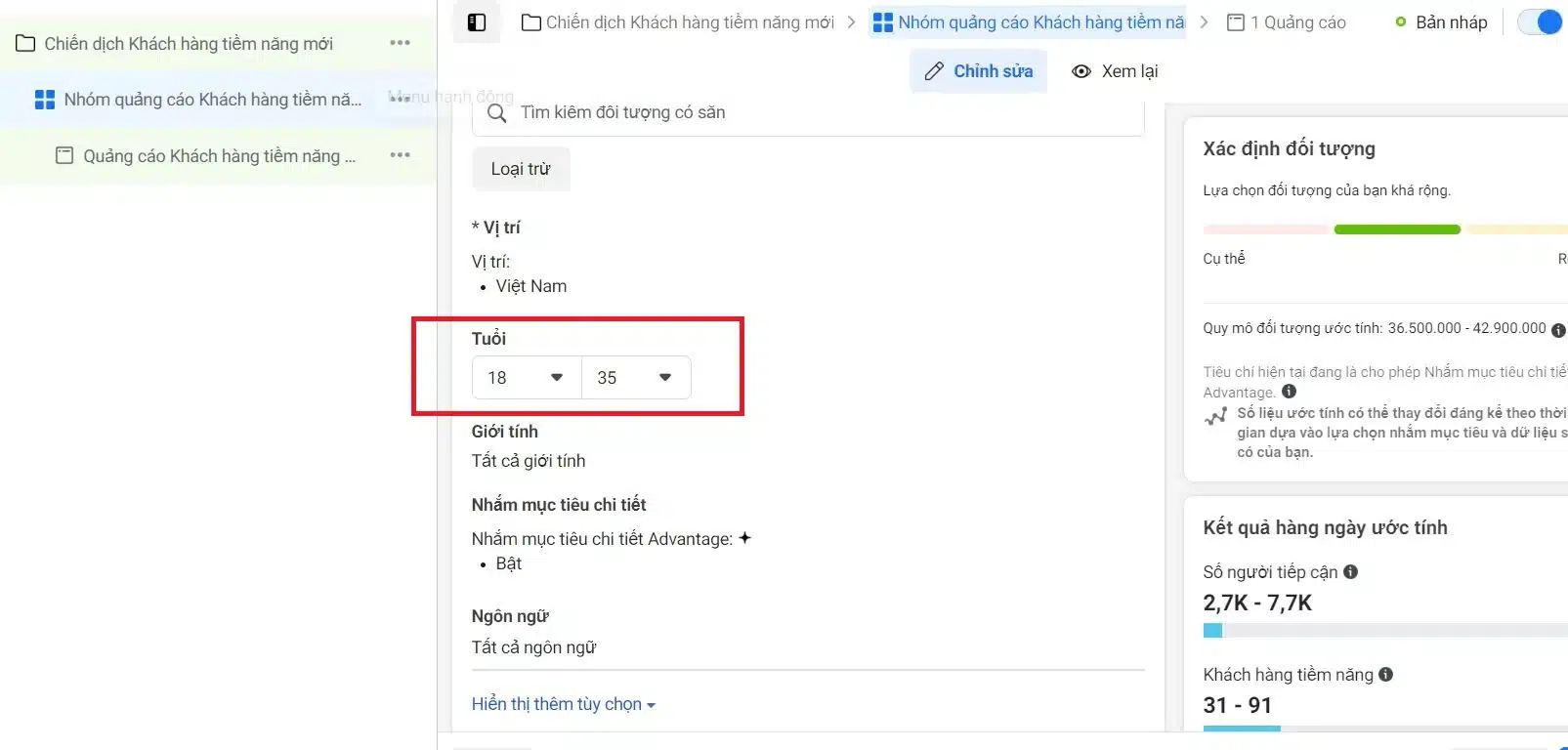 Target vừa đủ, tránh quá rộng hoặc quá hẹp